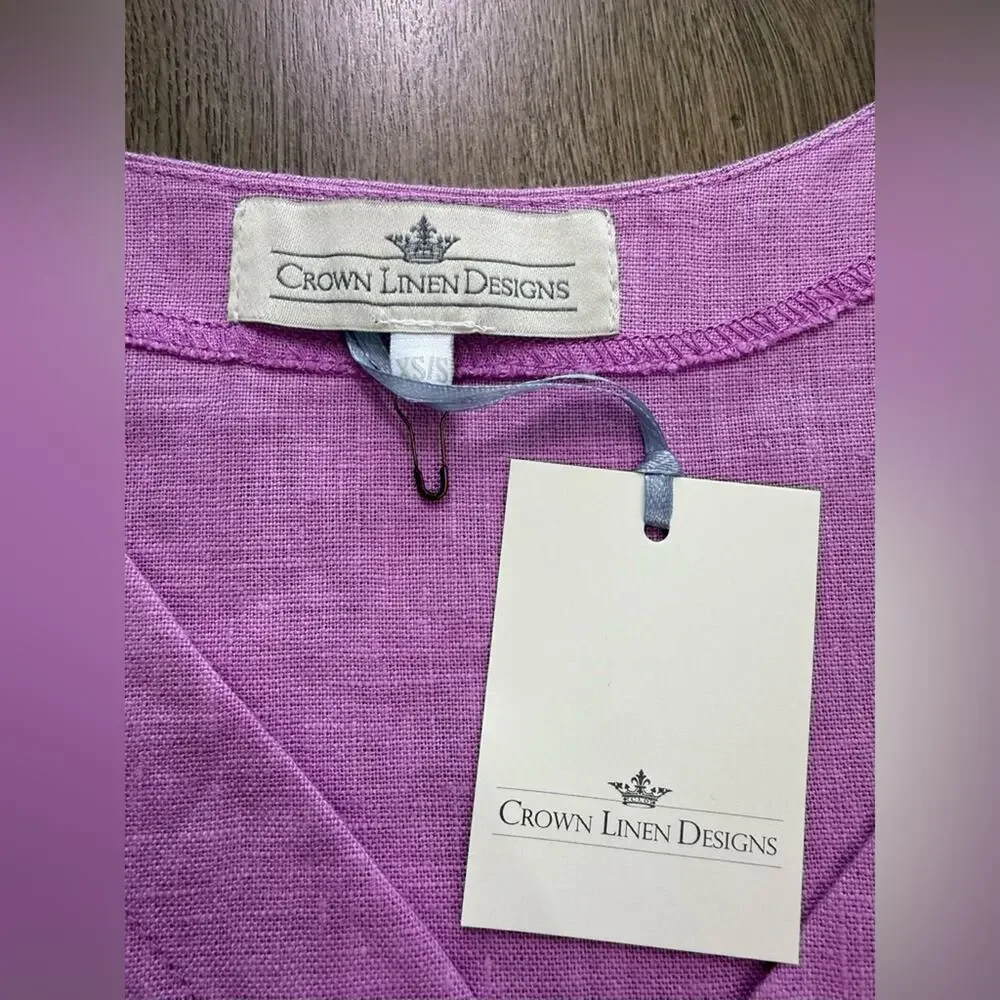 NWT Crown Linen Designs Celine 100% Linen Nightgown Purple Size XS/S